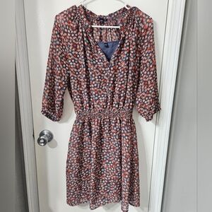 GAP Gray and Red Floral Midi Long Sleeve Dress Size Small